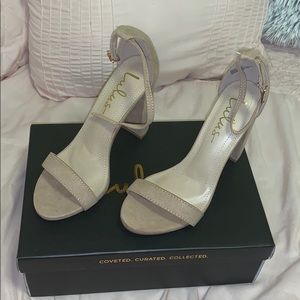 Lulu’s Nude Suede Ankle Strap Heels